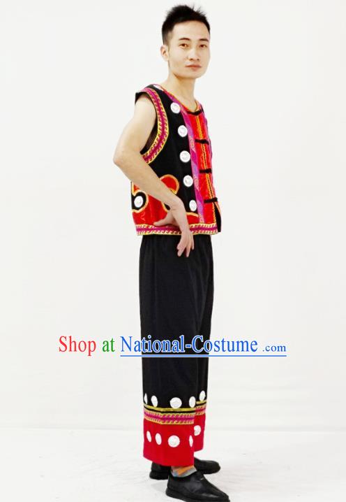 China Traditional Ethnic Male Folk Dance Clothing Yi Nationality Stage Performance Garment Costume