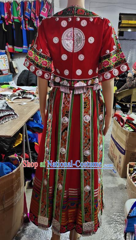 Chinese Hmong Ethnic Folk Dance Garment Miao Nationality Performance Dress Clothing Xiangxi Minority Outfits