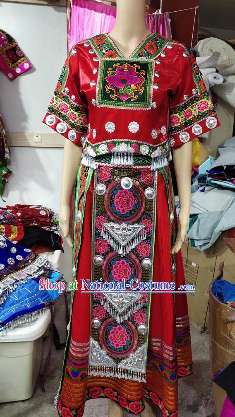 Chinese Hmong Ethnic Folk Dance Garment Miao Nationality Performance Dress Clothing Xiangxi Minority Outfits