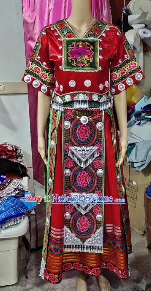 Chinese Hmong Ethnic Folk Dance Garment Miao Nationality Performance Dress Clothing Xiangxi Minority Outfits