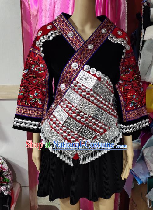 Chinese Xiangxi Nationality Performance Dress Clothing Tujia Minority Black Outfits Ethnic Folk Dance Garment