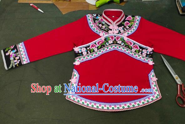 Chinese Bouyei Nationality Red Blouse Ethnic Woman Embroidered Top Garment Guizhou Minority Shirt Clothing