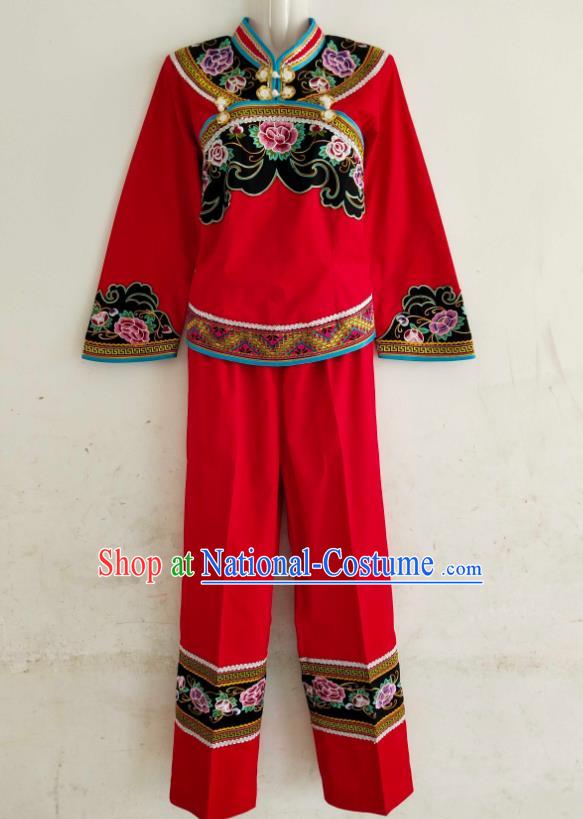 Chinese Guizhou Ethnic Folk Dance Clothing Traditional Bouyei Nationality Embroidered Red Blouse and Pants Suits