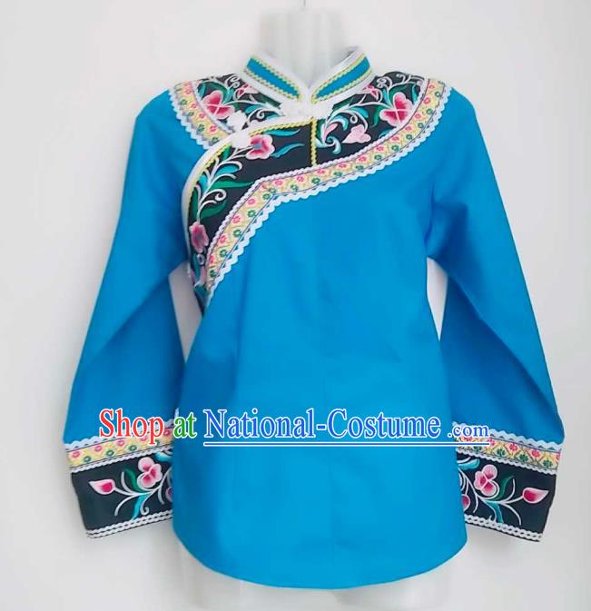 Chinese Bouyei Nationality Blue Blouse Woman Top Garment Guizhou Minority Ethnic Embroidered Shirt Clothing