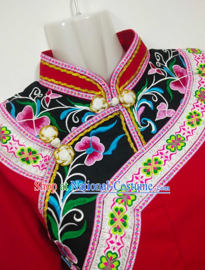 Chinese Bride Embroidered Phoenix Red Top Garment Guizhou Ethnic Clothing Bouyei Nationality Wedding Blouse