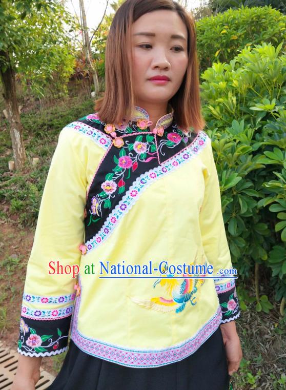 Chinese Guizhou Ethnic Embroidered Phoenix Yellow Blouse Bouyei Nationality Female Top Garment