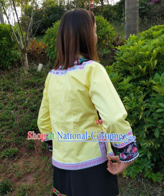 Chinese Guizhou Ethnic Embroidered Phoenix Yellow Blouse Bouyei Nationality Female Top Garment