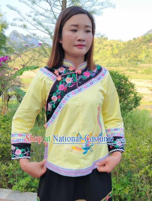 Chinese Guizhou Ethnic Embroidered Phoenix Yellow Blouse Bouyei Nationality Female Top Garment