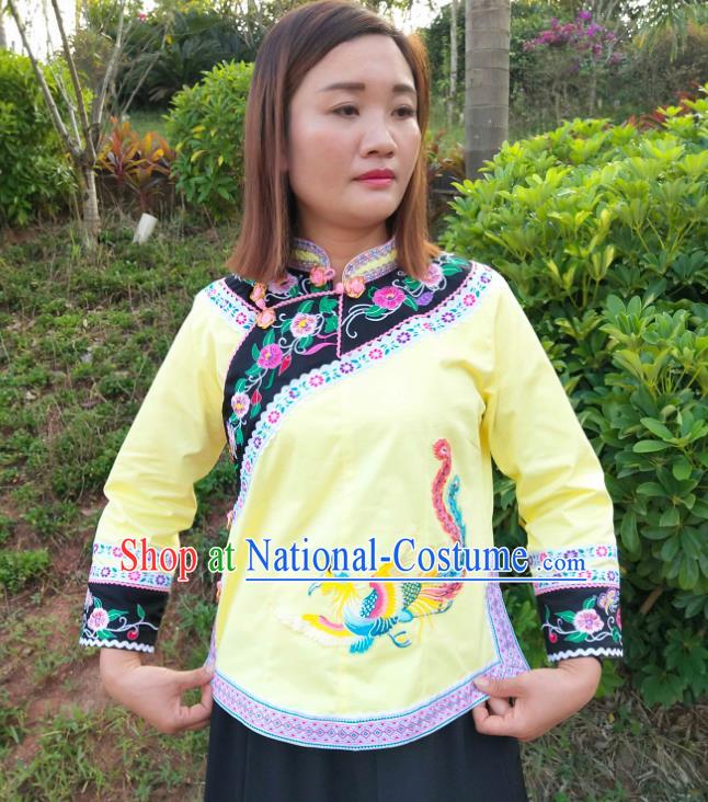 Chinese Guizhou Ethnic Embroidered Phoenix Yellow Blouse Bouyei Nationality Female Top Garment