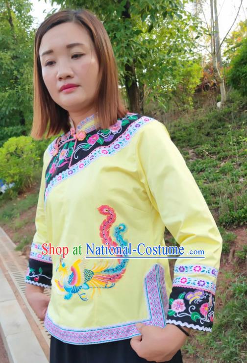 Chinese Guizhou Ethnic Embroidered Phoenix Yellow Blouse Bouyei Nationality Female Top Garment