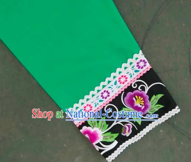 Chinese Folk Dance Top Garment Guizhou Minority Ethnic Dance Wear Bouyei Nationality Embroidered Green Blouse