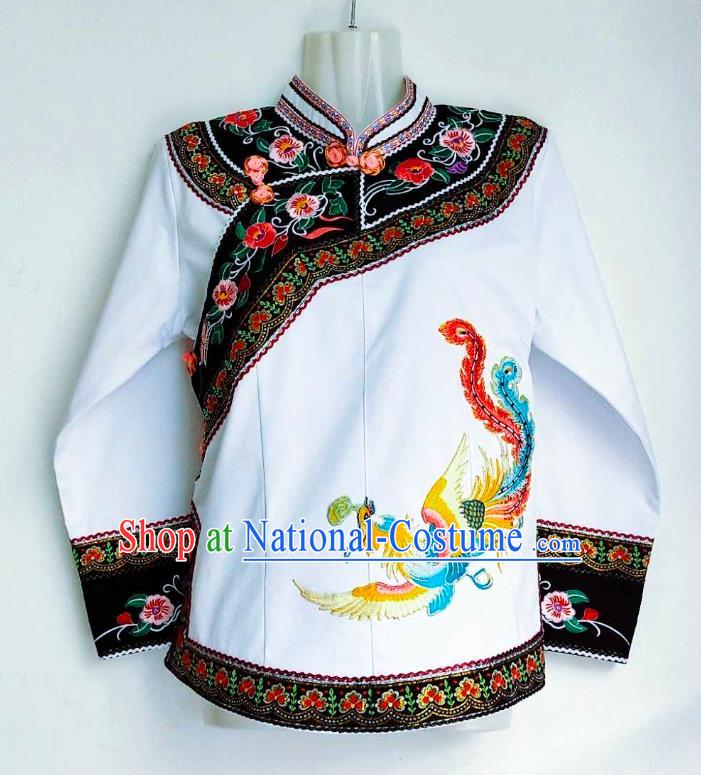 Chinese Ethnic Garment Guizhou Minority Top Wear Bouyei Nationality Embroidered Phoenix White Blouse