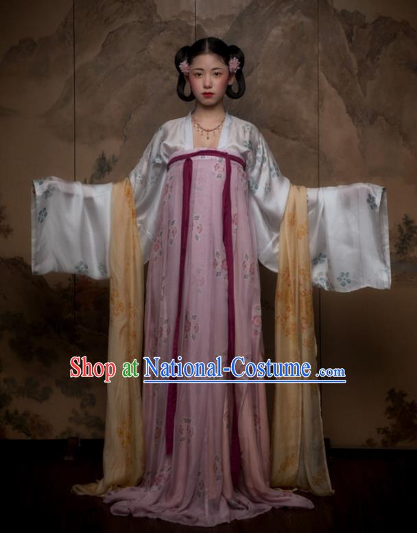 China Traditional Tang Dynasty Court Lady Historical Garment Costume Ancient Princess Pink Hanfu Dresss Apparels