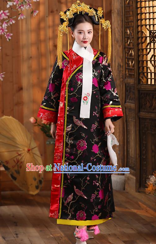 China Ancient Imperial Concubine Embroidered Dress Traditional Qing Dynasty Court Woman Historical Garment Clothing and Headdress Complete Set