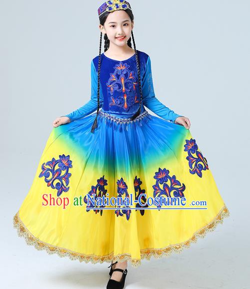 China Traditional Xinjiang Dance Performance Clothing Uygur Nationality Girls Folk Dance Dress Outfits