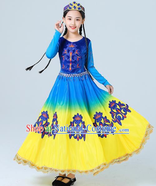 China Traditional Xinjiang Dance Performance Clothing Uygur Nationality Girls Folk Dance Dress Outfits