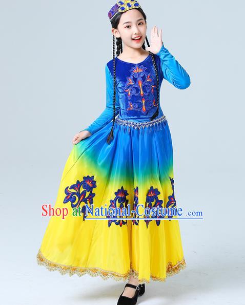 China Traditional Xinjiang Dance Performance Clothing Uygur Nationality Girls Folk Dance Dress Outfits