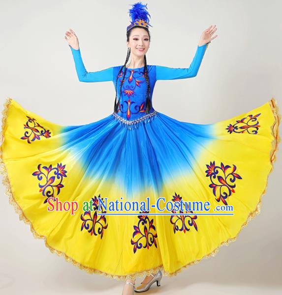 Chinese Ethnic Folk Dance Garments Clothing Traditional Uygur Nationality Suits Xinjiang Dance Dress