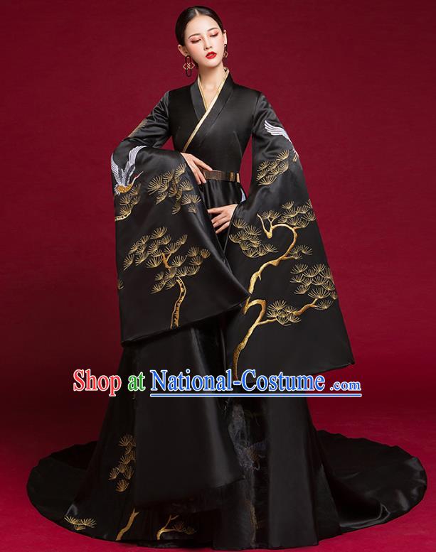 China Catwalks Fashion Clothing Compere Water Sleeve Dress Garment Stage Show Black Trailing Full Dress