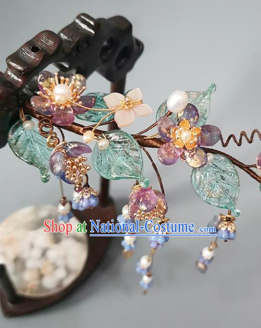 Chinese Ancient Young Lady Tassel Hairpin Traditional Hanfu Wisteria Hair Stick