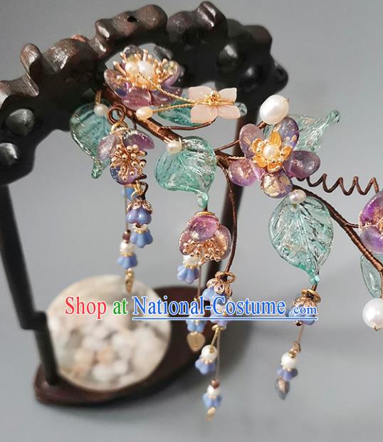 Chinese Ancient Young Lady Tassel Hairpin Traditional Hanfu Wisteria Hair Stick