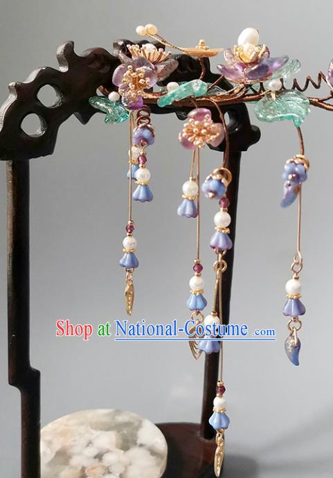 Chinese Ancient Young Lady Tassel Hairpin Traditional Hanfu Wisteria Hair Stick