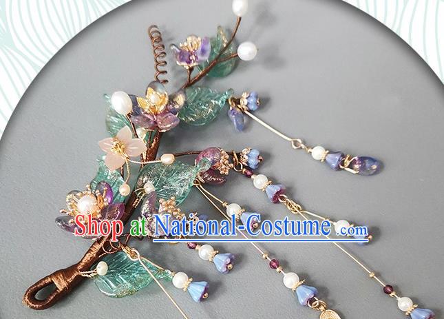 Chinese Ancient Young Lady Tassel Hairpin Traditional Hanfu Wisteria Hair Stick