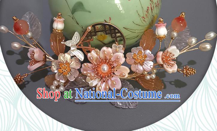 Chinese Ancient Princess Flowers Hairpin Traditional Song Dynasty Shell Butterfly Hair Crown