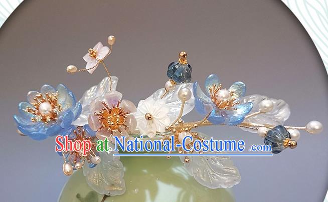 Chinese Ancient Young Lady Pearls Hairpin Traditional Song Dynasty Flowers Hair Stick