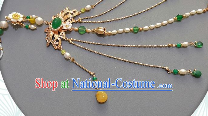 China Traditional Hanfu Accessories Ancient Qing Dynasty Imperial Concubine Pearls Tassel Brooch Pendant