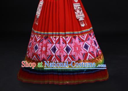 Chinese Ethnic Festival Garment Clothing Traditional Zhuang Nationality Red Suits Guangxi Minority Wedding Dress and Headwear