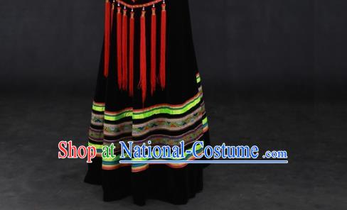 Chinese Traditional Zhuang Nationality Performance Suits Guangxi Minority Dance Dress Ethnic Garment Clothing and Hat