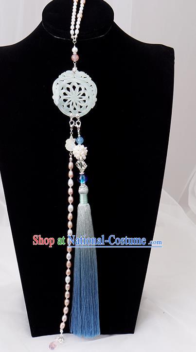 China Traditional Hanfu Jade Waist Accessories Ancient Ming Dynasty Princess Tassel Belt Pendant