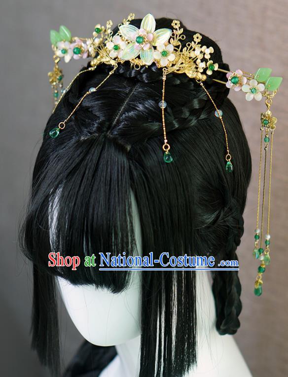 Chinese Ancient Palace Princess Hair Accessories Traditional Jin Dynasty Golden Hair Crown and Hairpins Full Set