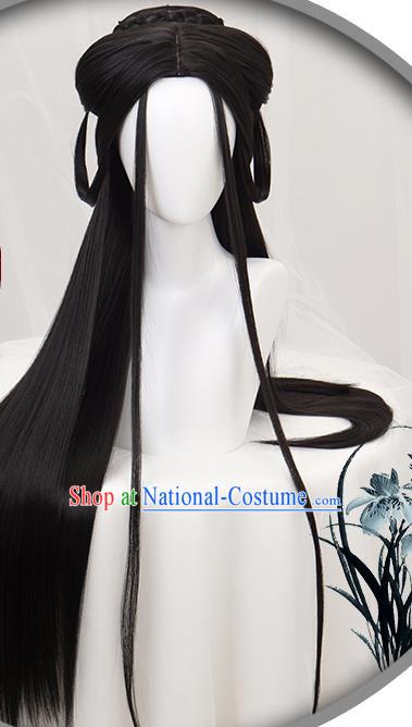 China Ancient Goddess Wigs Headgear Traditional Jin Dynasty Court Beauty Wig Sheath