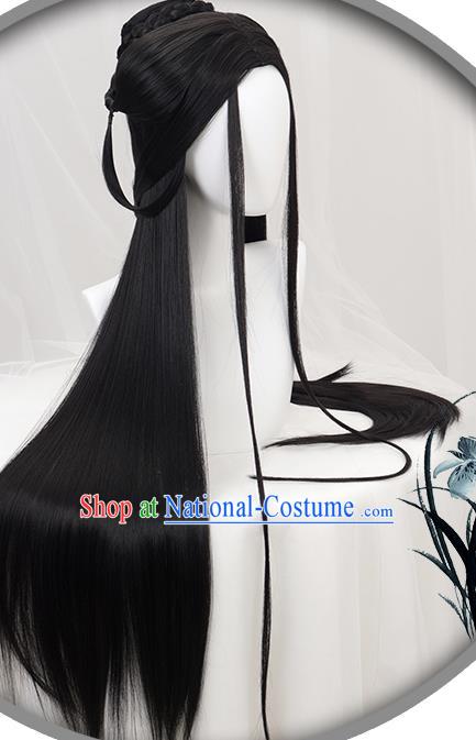 China Ancient Goddess Wigs Headgear Traditional Jin Dynasty Court Beauty Wig Sheath