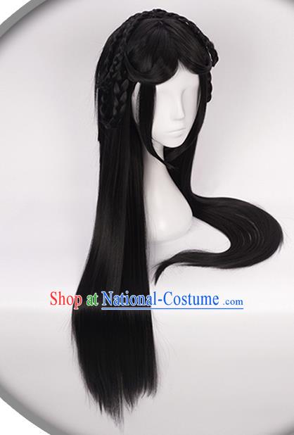 China Ancient Fairy Princess Wigs Headgear Traditional Tang Dynasty Swordswoman Wig Sheath