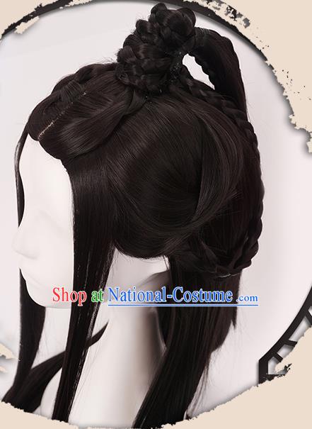 China Ancient Swordsman Chu Liuxiang Wigs Headgear Traditional Ming Dynasty Young Hero Wig Sheath