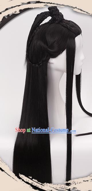 China Ancient Swordsman Chu Liuxiang Wigs Headgear Traditional Ming Dynasty Young Hero Wig Sheath