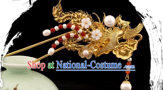 Chinese Ancient Noble Lady Hair Stick Hair Accessories Traditional Ming Dynasty Princess Golden Phoenix Hairpin