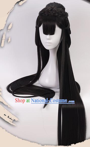 China Ancient Royal Princess Wigs Headgear Traditional Jin Dynasty Young Woman Bangs Wig Sheath