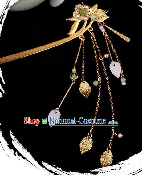 Chinese Ancient Princess Orchids Hair Stick Hair Accessories Traditional Jin Dynasty Golden Leaf Tassel Hairpin