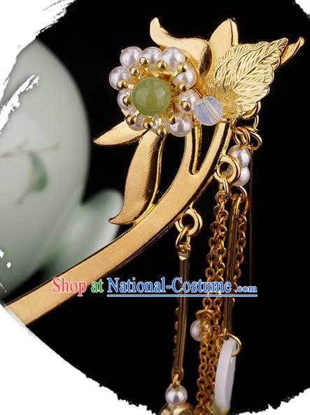 Chinese Ancient Princess Orchids Hair Stick Hair Accessories Traditional Jin Dynasty Golden Leaf Tassel Hairpin