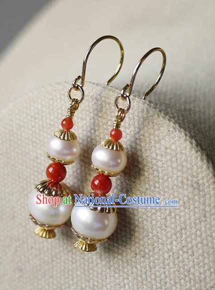 Chinese Ancient Court Pearls Gourd Ear Accessories Traditional Qing Dynasty Imperial Concubine Earrings