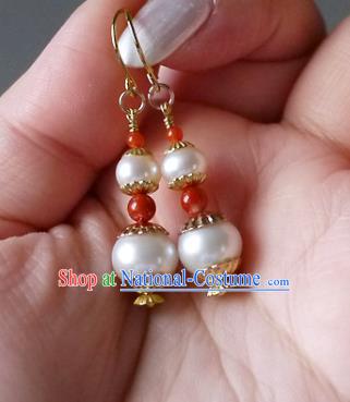 Chinese Ancient Court Pearls Gourd Ear Accessories Traditional Qing Dynasty Imperial Concubine Earrings