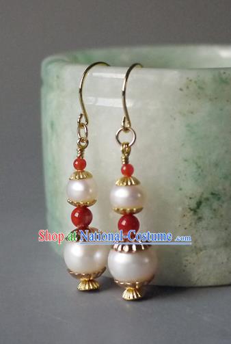 Chinese Ancient Court Pearls Gourd Ear Accessories Traditional Qing Dynasty Imperial Concubine Earrings