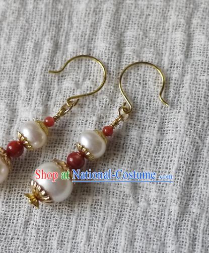 Chinese Ancient Court Pearls Gourd Ear Accessories Traditional Qing Dynasty Imperial Concubine Earrings