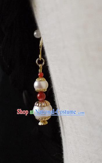 Chinese Ancient Court Pearls Gourd Ear Accessories Traditional Qing Dynasty Imperial Concubine Earrings