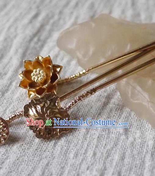 Chinese Ancient Empress Hairpin Hair Accessories Traditional Tang Dynasty Brass Lotus Hair Stick