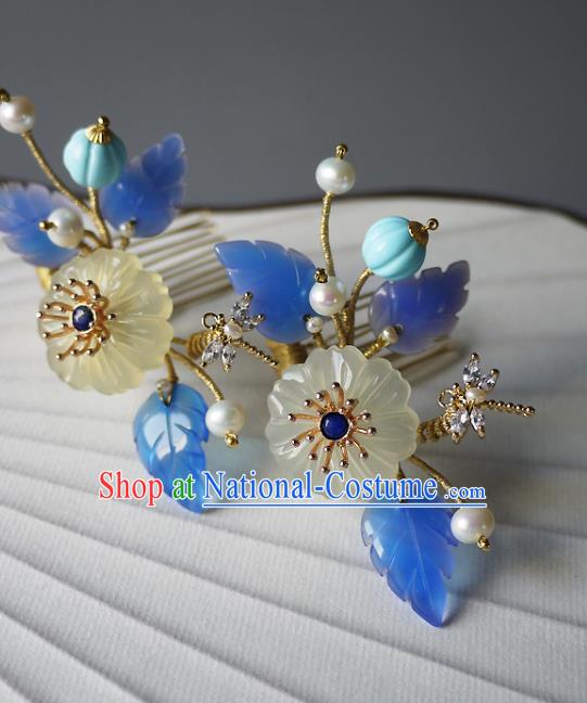 Chinese Ancient Court Lady Hairpin Hair Accessories Traditional Ming Dynasty Jade Flower Hair Stick